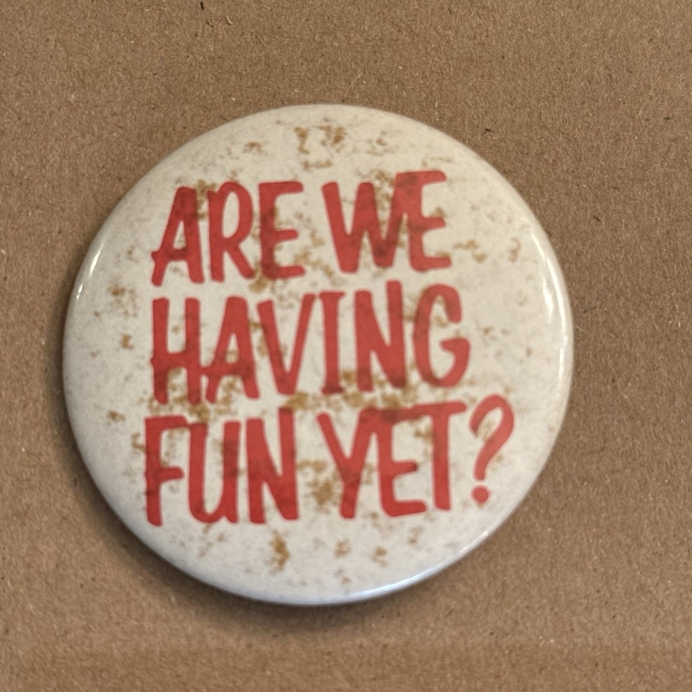 Are We Having Fun Yet? Vintage Pinback Button Pin Round Circle